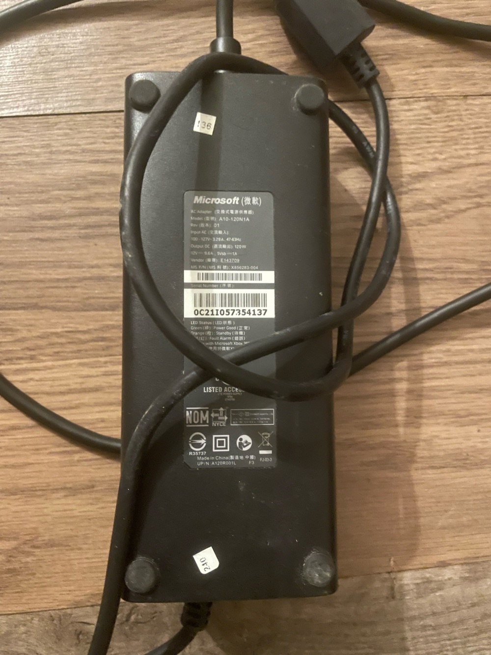 Microsoft Black Laptop AC Adapter with Attached Cable Xbox